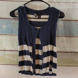 Navy and Cream Striped Women's Top
